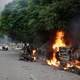 Vehicles set alight by Dera Sacha Sauda sect members in the streets of Panchkula on Aug. 25, 2017.